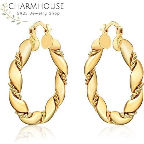 Charmhouse Hoop Earrings For Women 18K Rose Gold Color Twisted Ear Cuff Earing Brincos Wedding Bridal Jewelry Accessories Gifts