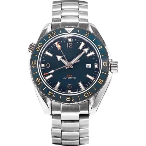 PHYLIDA Blue Male 3bar Gmt Double-Time Automatic Digital Sport Watch Waterproof Tribute Sapphire Crystal Blue Ceramic Bezel