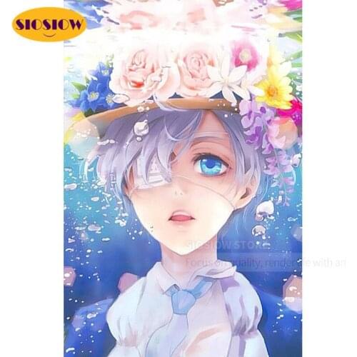 DIY 5d Diamond Painting Japanese Boy Flowers Anime Figure Cross Stitch Full Square 3d Daimond Mosaic Embroidery Decor Home Room