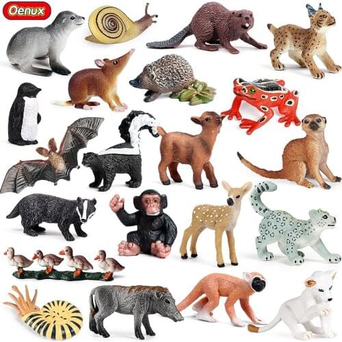 Oenux Simulation Small Size Animals Figurines Bat Snails Orangutan Frog Duck Flock Action Figures Miniature Toy For Kids Gift