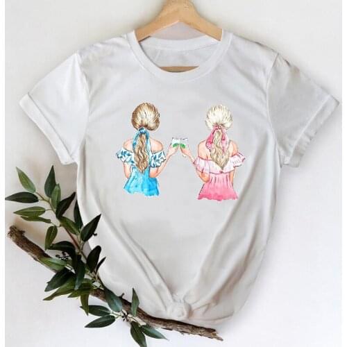 T-shirts Women 2021 Happy Time Cute Lady Print Female Tee T-Shirt Spring Trend Cartoon Sister Friends Clothes Graphic Tshirt Top
