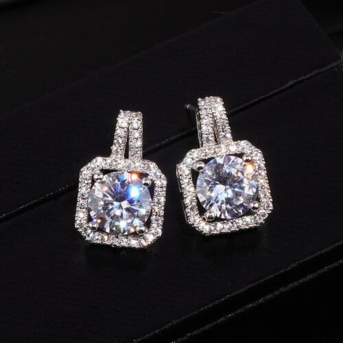 Exquisite Female Earrings 925 Sterling Silver Princess Square Micro Pave Zircon Earrings for Women Jewelry Wholesale Pendientes