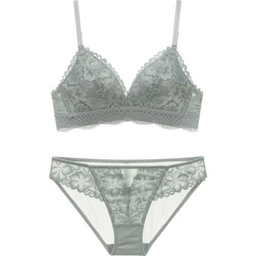 Sexy Lace Bra Set Women Lingerie lace thin cup Push Up Brassiere Wire Free small cotton Underwear Set 2019 New Arrival 4 colors