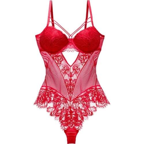 Sexy Women Ladies Sleeveless Bodysuit Lace Deep V-Neck Leotard Top Jumpsuit Comfortable One Piece Lingerie Gift From Boyfriend