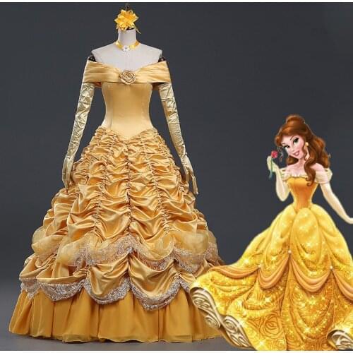 Anime Beauty And The Beast Adult Luxurious Princess Belle Costume Princess Cosplay Costume Dress Cloak Halloween Carnival Party