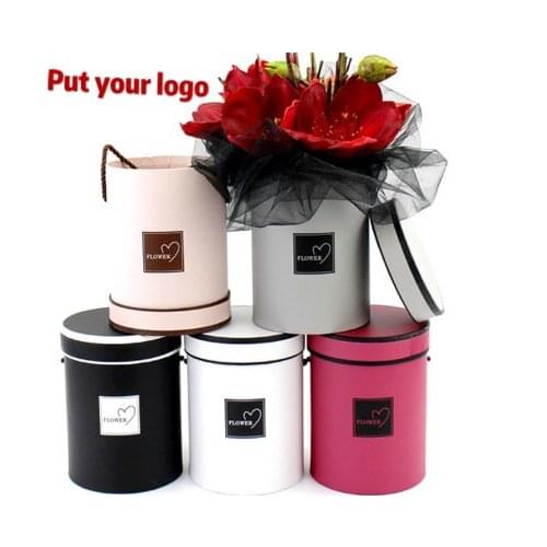 Round Flower Paper Boxes With Lid Hug Bucket Florist Gift Packaging Box 13*13*18 Cm Home Decorations Flower Bouquet Holder