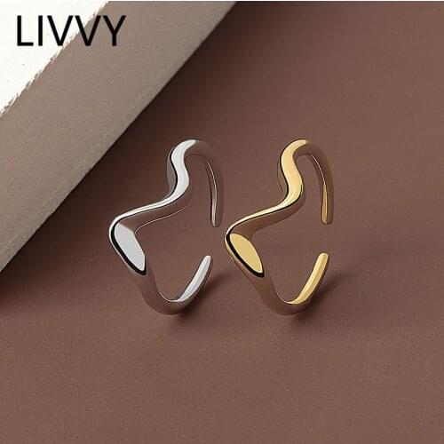 LIVVY Silver Color Open Rings Korean Twisted Wave Silver Gold Color Finger Ring For Women Statement Adjustable 2021 Trend