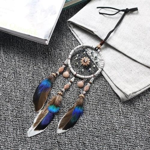 Mini Feathers Car Dream Catcher Pendants Beaded Natural Feathers Handcraft Chic Hanging Ornaments Room Bedroom Wall Decoration