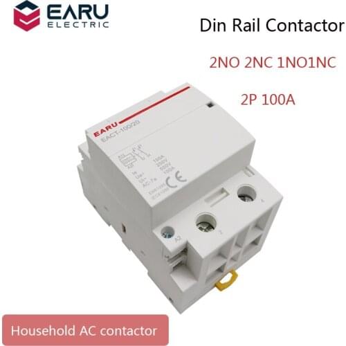 2P 100A 220V 230V 50/60Hz Din Rail Household AC Modular Contactor Switch Controller 2NO 2NC 1NO 1NC DIY Smart Home House Hotel