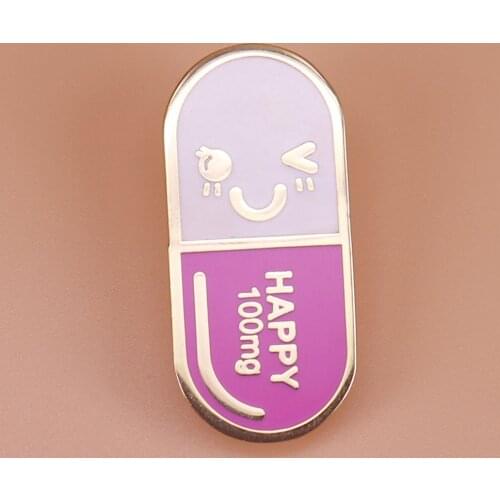 Mr. Happ~y Pill Pin - Kawaii Pink