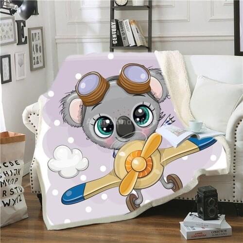 Cartoon Koala Throw Blanket 3D Print Fleece Blankets For Beds Home Textiles Luxury Adult Gift Warm Bedspread Animal Cute Kids