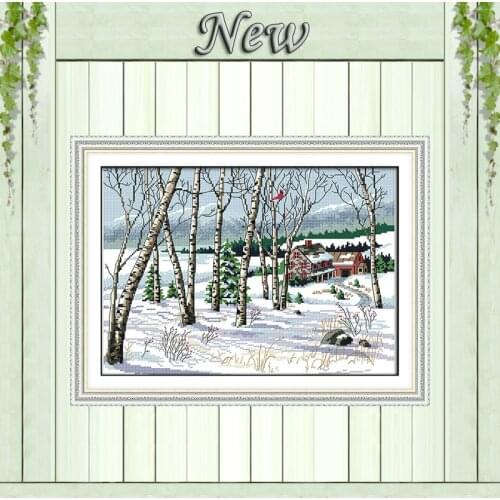 Winter villages scenery snow painting counted print on canvas DMC 11CT 14CT kits Chinese Cross Stitch embroidery needlework Sets