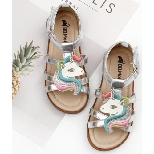 Toddler Girls Unicorn Sandals Sparkle Kids Summer Heel-capped Shoes Little Girls Birthday Party Slides Sandals Leather Princess