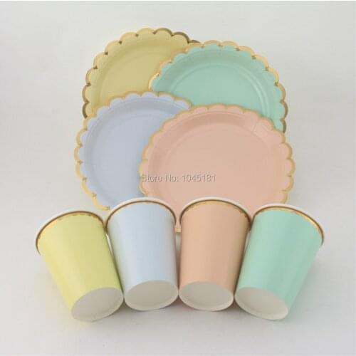 Ipalmay New Design Party Paper Plates Cups Metallic Foil Gold Scallop Disposable Tableware for Event Party Celebration Supplies