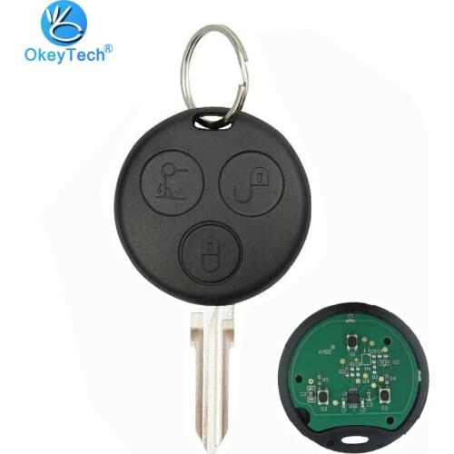 OkeyTech for Benz MB Mercedes Smart Fortwo 450 Forfour Roadster City Coupe 3 Button 433Mhz Uncut Blank Blade with Key Ring