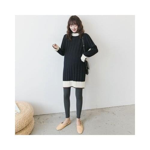 Autumn and winter new maternity dress color matching round neck sweater loose large size casual fashion bottoming shirt sweater