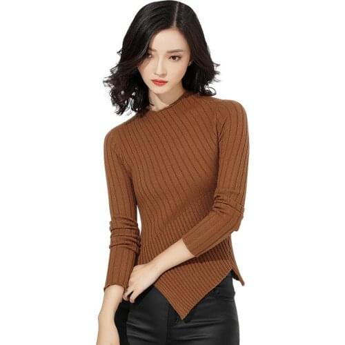 2020 Casual Slim Womens Sweater Autumn Long Sleeve Irregular Pullover Ladies Street Fashion Base Shirt for Autumn and Winter
