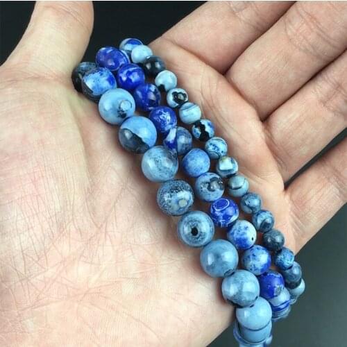 Natural Stone Blue Fire Agates Onyx Beads Round Loose Spacer Beads For Jewelry Making DIY Charm Bracelets 15'Strand 6/8/10mm