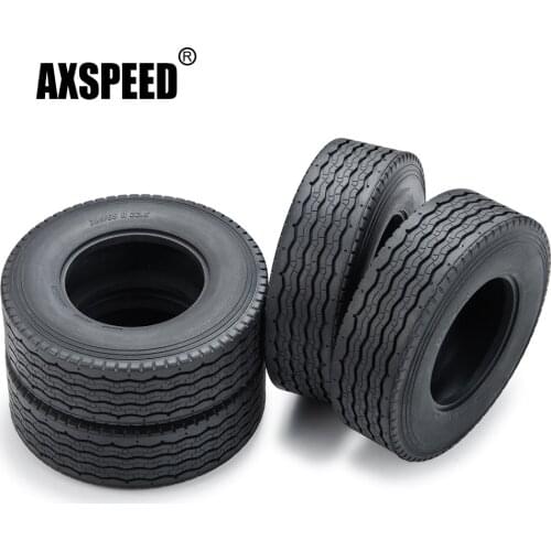 AXSPEED 1/2/4pcs 28mm Width Rubber Tyres Wheel Tires for Tamiya 1:14 RC Trailer Tractor Truck Front Wheel Rims 1