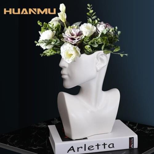 Nordic Ceramics Vase Half Face Statue Home Decor Tabletop Art Decoration Sculpture Ornaments Office Living Room Vintage Gift