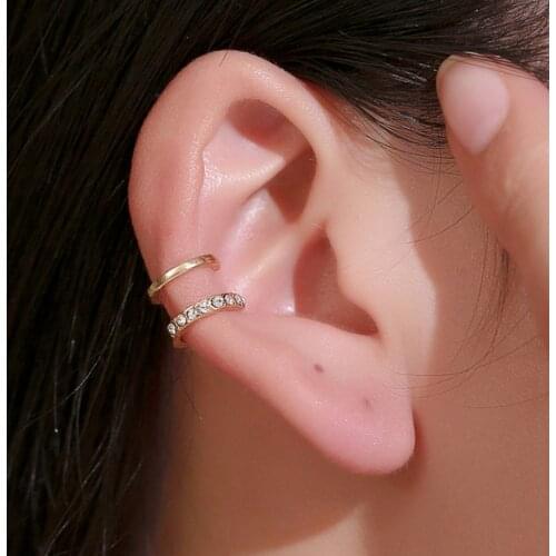 Starose 1pc New Double C Shape Crystal Cuff Earrings for Women Ear Piercing Helix Earring Fake Piercings Clip on Earrings Party