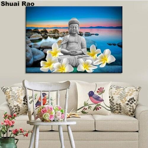 Plumeria And Buddha Statue zen full square 5 d Diamond Painting cross stitch mosaic full Diamond embroidery sale religion icon