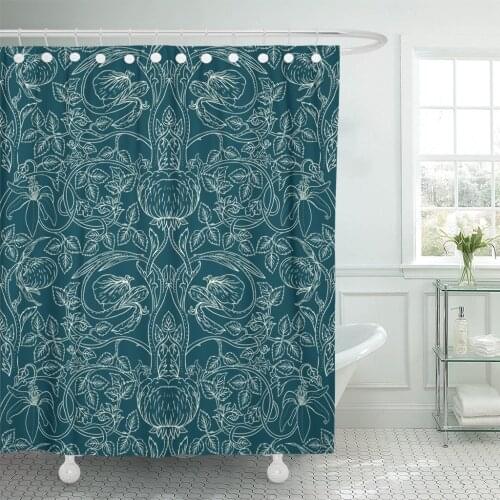 Morris Floral Vintage for Retro William Pattern Aged Antique Shower Curtain Waterproof Fabric 72 x 72 Inches Set with Hooks
