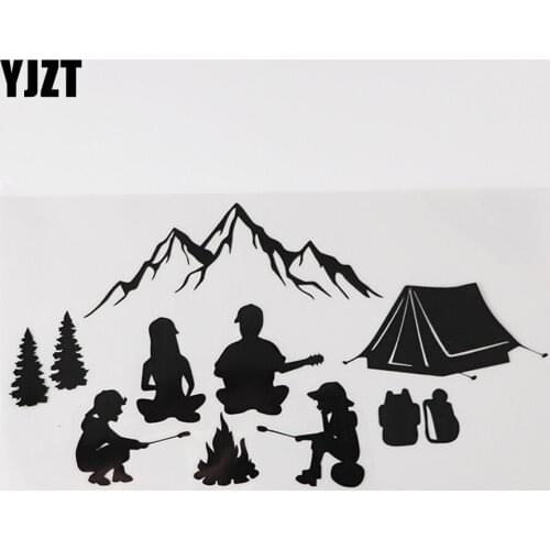 YJZT 22.8CMX12.3CM Family Camping Campfire Outdoor Decal Vinyl Car Sticker Black/Silver 8A-1012