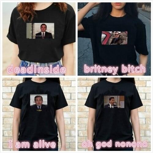 HAHAYULE-JBH 1pcs I Am Alive The Office ItBritney Bitch Michael Scott T-Shirt Quotes Funny T-Shirt Unisex Tumblr Grunge Fashion