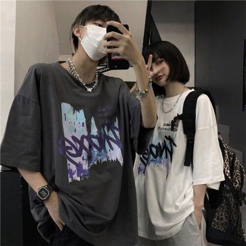 Hip-Hop Graffiti Art Font Couple Clothes Punk Female Harajuku Kpop Oversize t-Shirts Korean Dark Emo Grunge Clothes For Teenager