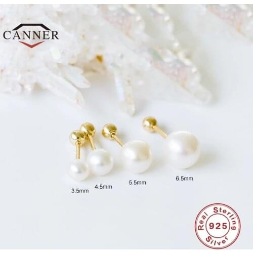 CANNER 3.5/4.5/5.5/6.5mm 925 Sterling Silver Stud Earrings for Women Pearl Thread Piercing Earring Earings Jewelry pendientes