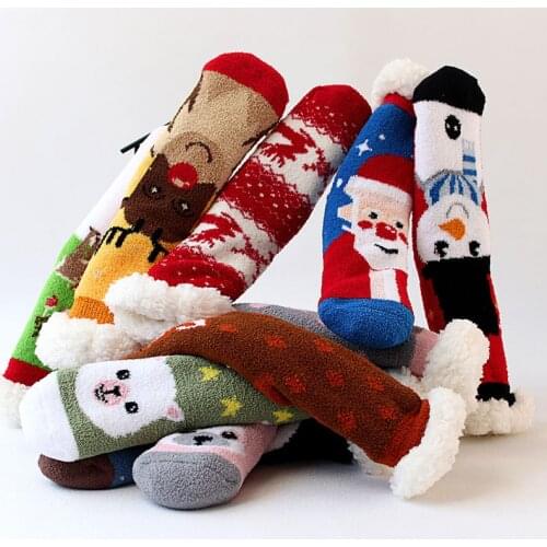 Woman Winter Christmas Happy Sleeping Socks Cute Funny Cartoon Fashion Cashmere Socks Indoor Thickening Warm Floor In-tube Socks
