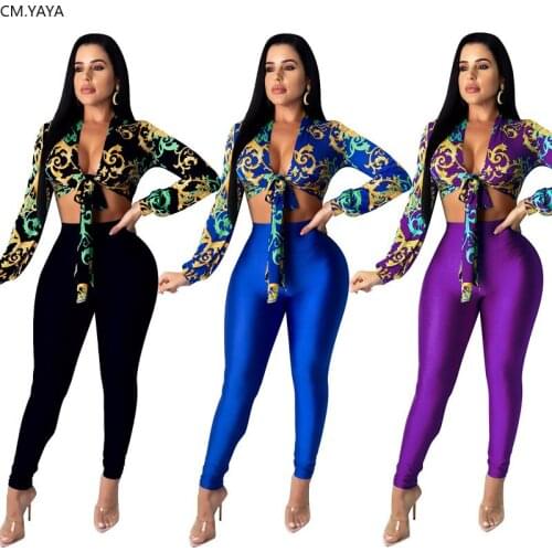2020 Women Two Pieces Sets Summer Tracksuits Full Sleeve V-Neck Tops+Pants Suit Sporty Fitness Print Outfits 2 Pcs Street GL739