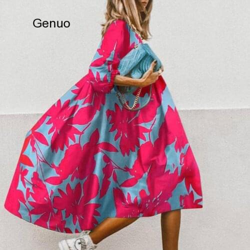 Summer Floral Leopard Print Half Sleeve Dress Women Casual O Neck Loose A-Line Dress Retro Elegant Female Party Dress Vestidos