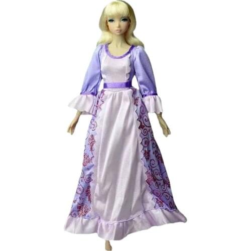 1:6 Purple Puff Long sleeve Princess Dress for Barbie Doll Clothes Evening Party Gown Vestidos 1/6 BJD Dollhouse Accessories Toy