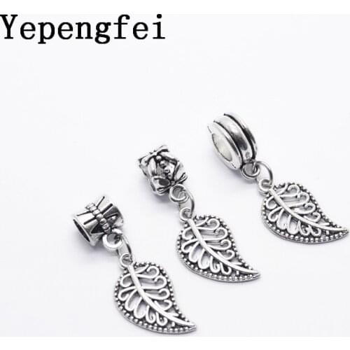 10pcs leaf European Bead Vintage Silver Charms fit for pandora style Bracelets Necklace DIY Metal Jewelry Making JA600032