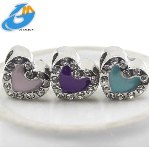 6 colour Lovely Pink Beads Fit Original pan Bracelet Necklace Big Hole Diy Charms For Women Enamel Heart Shape For Girl Gift