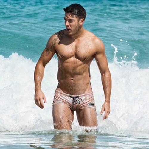 A295 austinbem 2019 new solid sexy men swimwear sunga beach board surfing swim trunk boxer shorts men swimsuits gay men swimwear