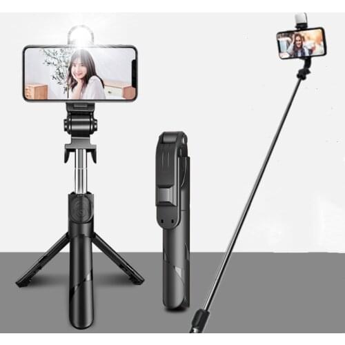Wireless Selfie Stick Bluetooth Mini Tripod Extendable Monopod with Fill Light Remote Shutter Phone Holder for IOS Android Phone