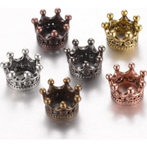 100pcs Mix Color Crown Shape Alloy Beads Large Hole Spacer Bead for Jewlery Making DIY Bracelet Necklace 10.5x7mm