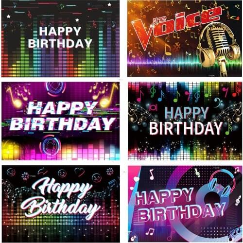 Happy Birthday Party Backdrop Colourful Music Note Rhythm Stars Disco Audio Dynamic Music Decoration Girl Baby Shower Background