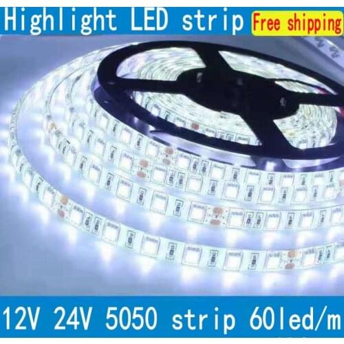 Highlight 5M LED strip 5050 60LED/M DC12V Flexible LED Light Strip RGB Warm Cool White led Red Green Blue Yellow Light