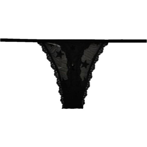 LOOK FOR YOUR WONDERFUL NIGHTS WITH ITS STUNNING COLOR Star Flock Printed Tulle Design Womens Thong FREE SHIPPING