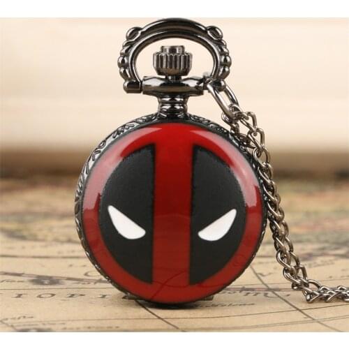 Exquisite Little Size Quartz Pocket Watch for Kids Deadpool Iron-Man Bat-man Pendant Necklace Clock Cute Clock for Boy Girl