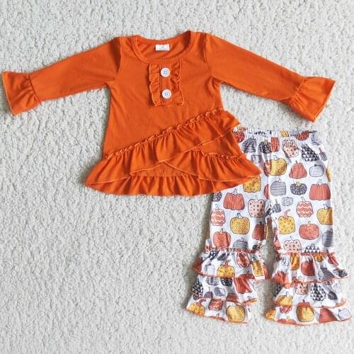Hot Sale Baby Girls Designer Clothes Romper Fashion Fall Kids Clothing Sets Halloween Pumpkin Girls Boutique Clothing T-shirt