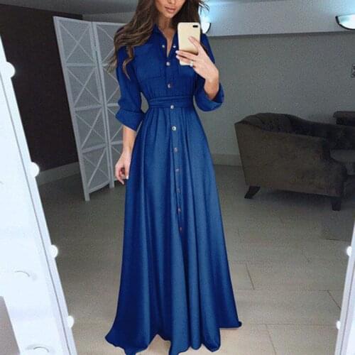 Fashion Sexy Long Sleeve Spring Autumn Dress Lapel Temperament Dresses Casual Belt Lace Up Buttons Solid Color Vestido