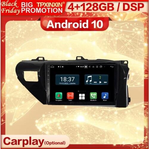 4+128G Carplay 2 Din Android Screen Multimedia Stereo Receiver For Toyota Hilux 2016 2017 2018 GPS Radio Audio Player Head Unit
