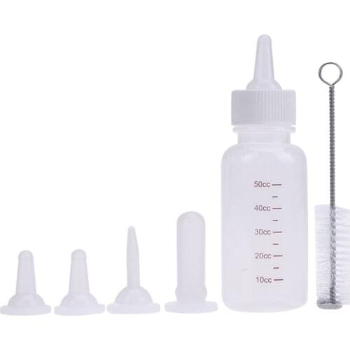 50ML Puppy Kitten Feeding Bottle Set Pet Dog Cat Bady Nursing Water Milk Feeder with Cleaning Brush Newborn Cat Drinking Bottle