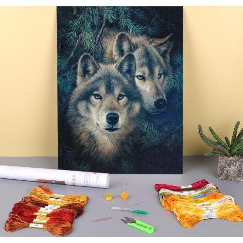 Animal Wolf Printed Canvas 11CT Cross Stitch Set DIY Embroidery DMC Threads Hobby Handicraft Sewing Needlework Counted Needle