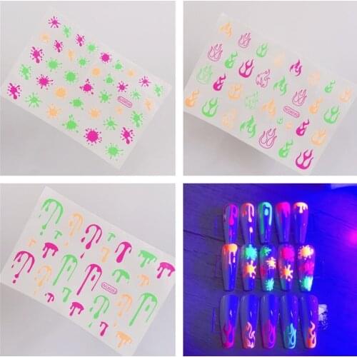 3PCS New 3D Bohemia Self-Adhesive Neon Curve Fireworks Water Lnk Image Nails Stickers Acrylic Decorations Manicure